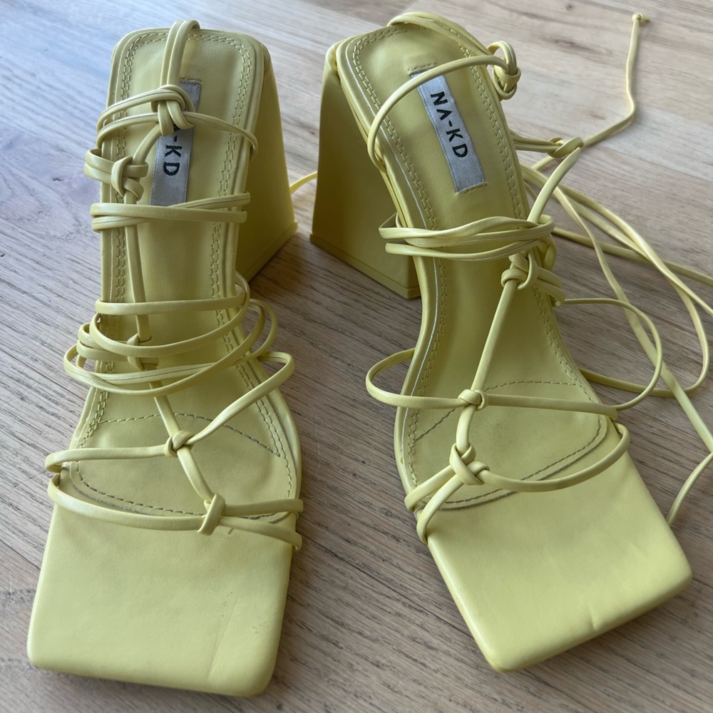 NAKD Lace Up Heels Yellow - Picture 5 of 7